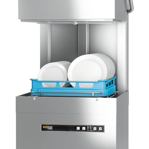 Hobart Ecomax H604W-12B Hood / Passthrough 500mm Basket Frontloading Commercial Dishwasher with Drain Pump, 18 Plate Capacity
