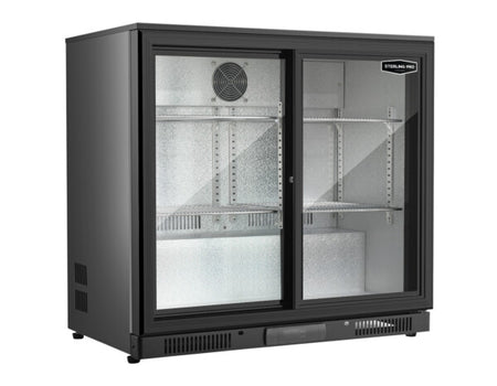 Sterling Pro Green SP2HC-LOW-BS Sliding Double Door Low Height Bottle Cooler, 180 x 330ml Bottles