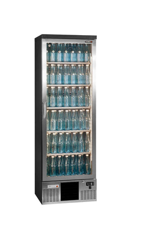 Gamko MG3/300LGCS Maxiglass Left Hand Hinged Stainless Steel Frame Glass Single Door Upright Bottle Cooler, 300 Litres