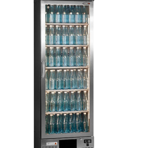 Gamko MG3/300LGCS Maxiglass Left Hand Hinged Stainless Steel Frame Glass Single Door Upright Bottle Cooler, 300 Litres