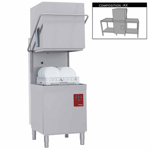 Diamond DK7/6/AX 500mm Basket Passthrough Hood Dishwasher with Entry/Exit Table, 18 Plate Capacity