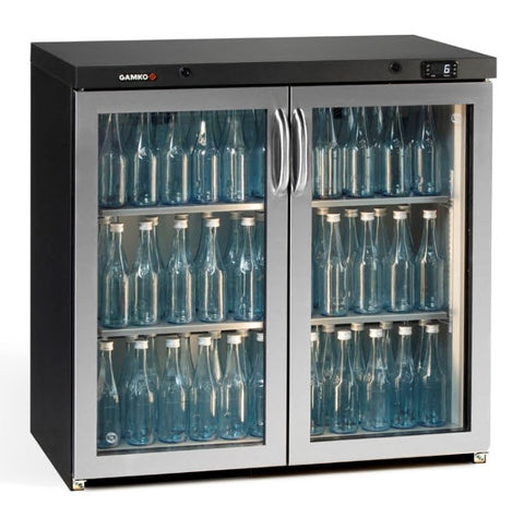 Gamko MG3/250GCS Maxiglass Hinged Stainless Steel Frame Glass Double Door Undercounter Bottle Cooler, 250 Litres