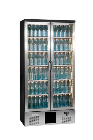 Gamko Maxiglass MG3/500GCS Maxiglass Hinged Stainless Steel Frame Glass Double Door Upright Bottle Cooler, 500 Litres