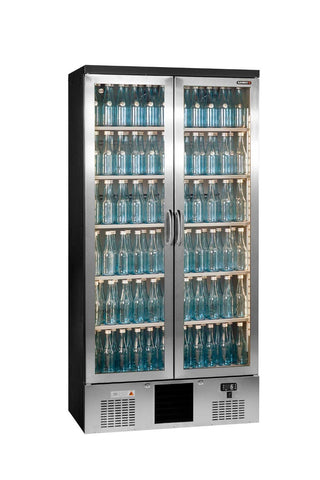 Gamko Maxiglass MG3/500GCS Maxiglass Hinged Stainless Steel Frame Glass Double Door Upright Bottle Cooler, 500 Litres