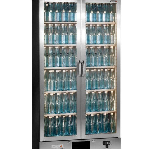 Gamko Maxiglass MG3/500GCS Maxiglass Hinged Stainless Steel Frame Glass Double Door Upright Bottle Cooler, 500 Litres