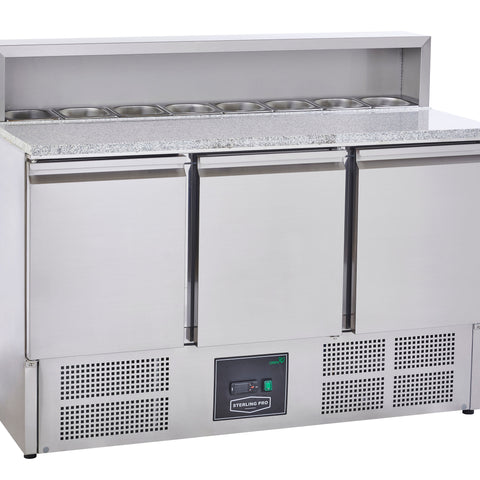 Sterling Pro Cobus SPU903PZ 3 Door Granite Top Pizza Counter, 8 x GN1/6, 402 Litres
