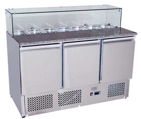 Ice-A-Cool ICE3864GR 3 Door Marble Top Saladette Preparation Counter, 380 Litres