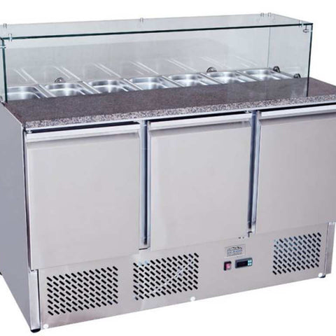 Ice-A-Cool ICE3864GR 3 Door Marble Top Saladette Preparation Counter, 380 Litres