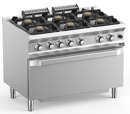 Hobart Ecomax HEFB711FGMXL 6 Burner Gas Hob (6 x 7kW) with Jumbo Gas Oven (8kW), 50kW