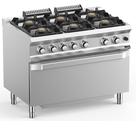 Hobart Ecomax HEFB711FGMXL 6 Burner Gas Hob (6 x 7kW) with Jumbo Gas Oven (8kW), 50kW