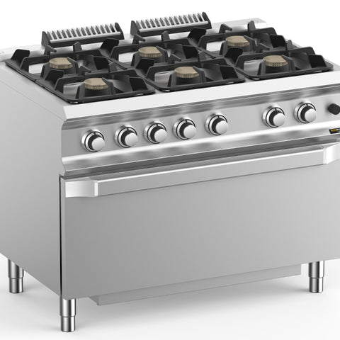 Hobart Ecomax HEFB711FGMXL 6 Burner Gas Hob (6 x 7kW) with Jumbo Gas Oven (8kW), 50kW