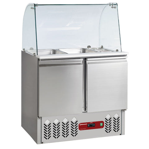 Diamond SAL2M/R6_KV2 2 Door Refrigerated Saladette Counter with Lid & Cuved Glass Kit, 240 Litres