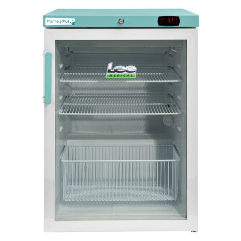 LEC Medical PPGR158BT-UK Glass Single Door Pharmacy Plus Bluetooth Enabled Countertop Refrigerator, 158 Litres