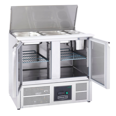Sterling Pro Cobus SPU200SL 2 Door Hinged Lid & Chop Board Saladette Counter, 240 Litres