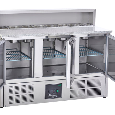 Sterling Pro Cobus SPU903PZ 3 Door Granite Top Pizza Counter, 8 x GN1/6, 402 Litres