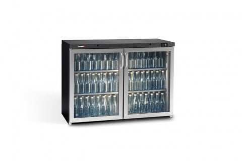 Gamko MG3/275GCS Maxiglass Hinged Stainless Steel Frame Glass Double Door Undercounter Bottle Cooler, 275 Litres