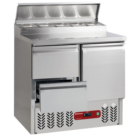 Diamond SALP2/R6_GC1/2/R6 1 Door & 2 Drawer Refrigerated Saladette Counter with Lid, 5 x 1/6 GN