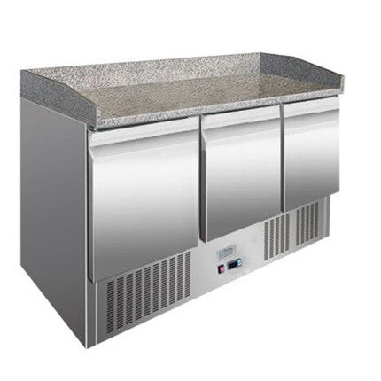 Ice-A-Cool ICE3852GR 3 Door Marble Top Refrigerated Preparation Counter, 380 Litres