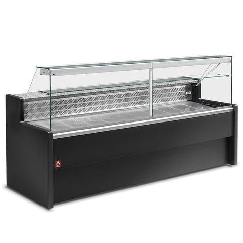 Diamond RO15/B5-R2 Black Flat Glass Serveover with Understorage, 1500mm