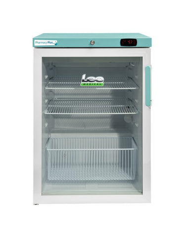 LEC Medical PPSR158BT-LHH-UK Left Hand Hinge Glass Single Door Pharmacy Plus Bluetooth Enabled Countertop Refrigerator, 158 Litres
