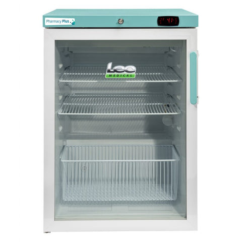 LEC Medical PPSR158BT-LHH-UK Left Hand Hinge Glass Single Door Pharmacy Plus Bluetooth Enabled Countertop Refrigerator, 158 Litres