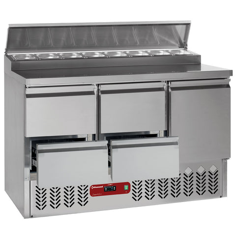 Diamond SALP3/R6_2XGC1/2/R6 1 Door & 4 Drawer Refrigerated Saladette Counter with Lid, 8 x 1/6 GN
