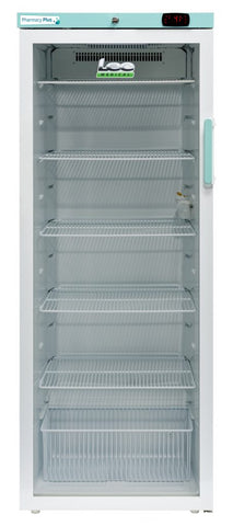 LEC Medical PPGR310BT-LHH Left Hand Hinge Glass Single Door Pharmacy Plus Bluetooth Enabled Upright Refrigerator, 310 Litres