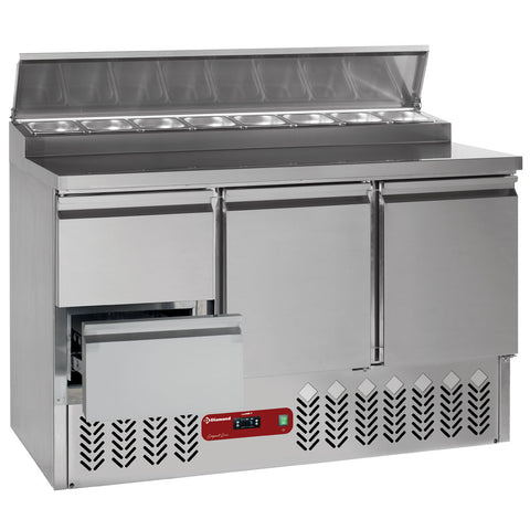 Diamond SALP3/R6_GC1/2/R6 2 Door & 2 Drawer Refrigerated Saladette Counter with Lid, 8 x 1/6 GN