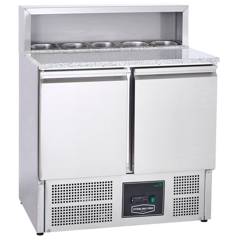 Sterling Pro Cobus SPU902PZ 2 Door Granite Top Pizza Counter, 5 x GN1/6, 240 Litres