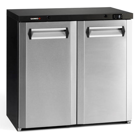 Gamko MG3/250CS Maxiglass Hinged Stainless Steel Front Double Door Undercounter Bottle Cooler, 250 Litres