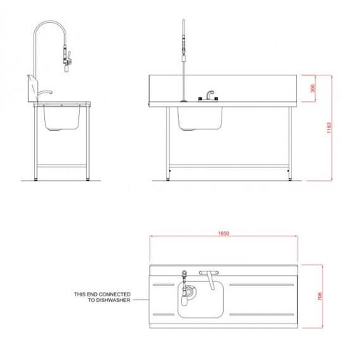 Hobart SD1650R/L Inlet Triple Rack Table & Sink
