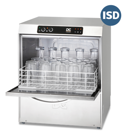 DC SG50ISD Standard Range 500mm Basket Frontloading Commercial Glasswasher with Integral Water Softener & Drain Pump, 30 Pint Capacity
