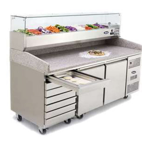Atosa EPF3480GR + VRX2000/330 Two Door + 7 Drawer Salad Preparation Counter with VRX Unit & GN Pans, 250 Litres