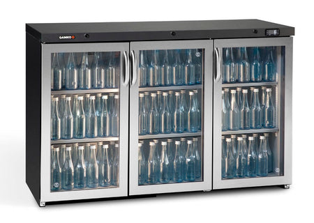 Gamko Maxiglass MG3/315GCS Maxiglass Hinged Stainless Steel Frame Glass Triple Door Undercounter Bottle Cooler, 315 Litres
