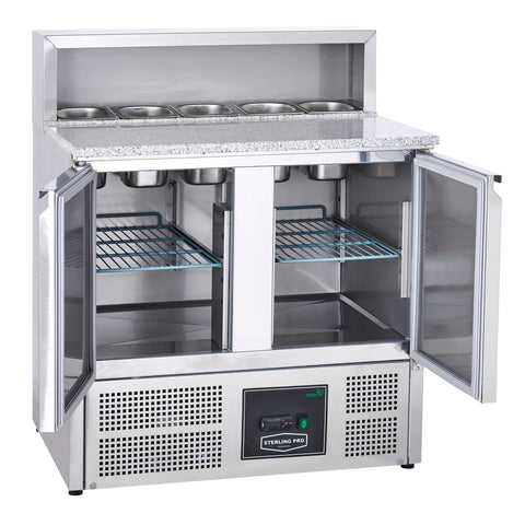 Sterling Pro Cobus SPU902PZ 2 Door Granite Top Pizza Counter, 5 x GN1/6, 240 Litres