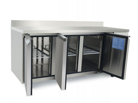Atosa EPF3432HDSB 3 Door Preparation Counter Fridge with Splash Back, 420 Litres