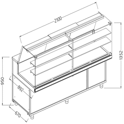 Diamond CA21X/R2 Hot & Dry Patisserie Display Counter with Understorage, 2100mm