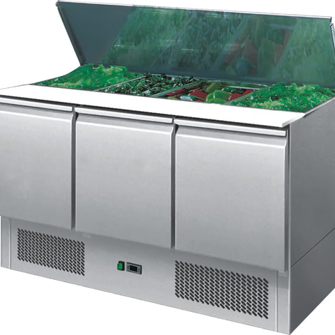 Ice-A-Cool ICE3850GR 3 Door Refrigerated Saladette Preparation Counter, 380 Litres
