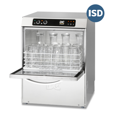 DC SG40ISD Standard Range 400mm Basket Frontloading Commercial Glasswasher with Integral Water Softener and Drain Pump, 18 Pint Capacity