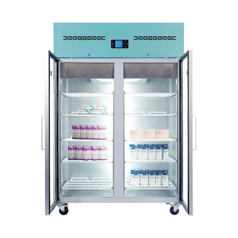 LEC Medical PGR1200UK Glass Double Door Pharmacy Refrigerator, 1200 Litres