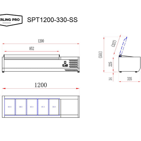 Sterling Pro Cobus SPT1200-330-SS Topping Well with Stainless Steel Lid, 5 x GN1/4