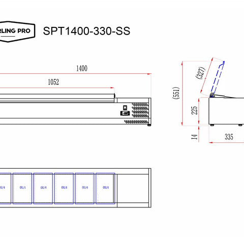Sterling Pro Cobus SPT1400-330-SS Topping Well with Stainless Steel Lid, 6 x GN1/4